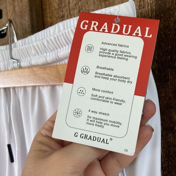 Gradual White Jogger Track Pant Zipper Pockets Tapered Running Sweatpants Lounge - Picture 7 of 15